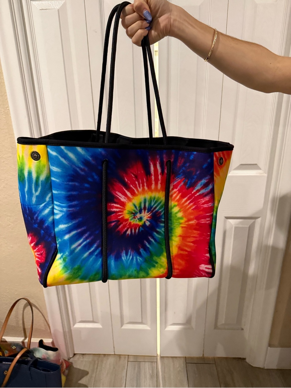 Multicolor Tie-Dye Spiral Tote Bag - Women's Neoprene Tote